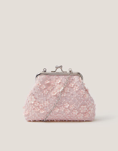 Taylor Beaded Clip Frame Bag, Pink (PALE PINK), large