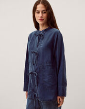 Felicity Tie Front Linen Blend Jacket, Blue (NAVY), large