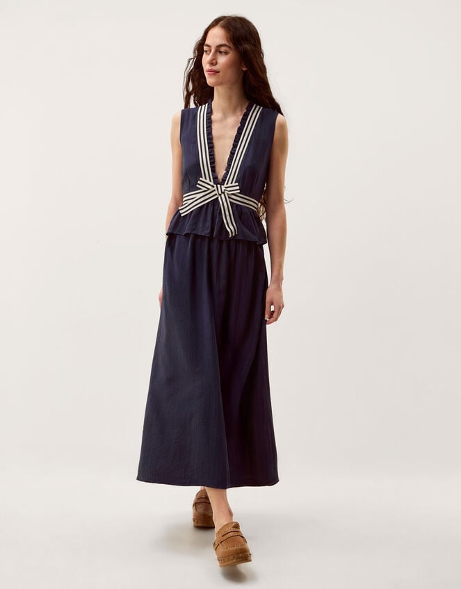 Cece V-Neck Stripe Bow Midi Dress, Blue (NAVY), large