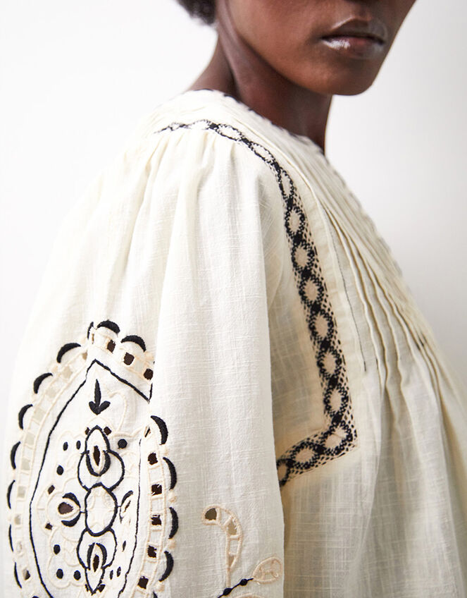 East Pavlina Embroidered Cotton Top, Ivory (IVORY), large