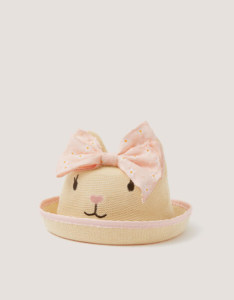 Baby Embroidered Bunny Bow Hat, Pink (PINK), large