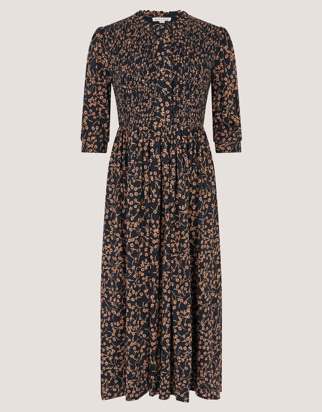 Aurelie Floral Jersey Midi Dress, Black (BLACK), large