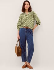 Kalani Geometric Jersey Blouse, Green (KHAKI), large