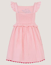 Embroidered Fruit Frill Scallop Edge Dress, Pink (PINK), large