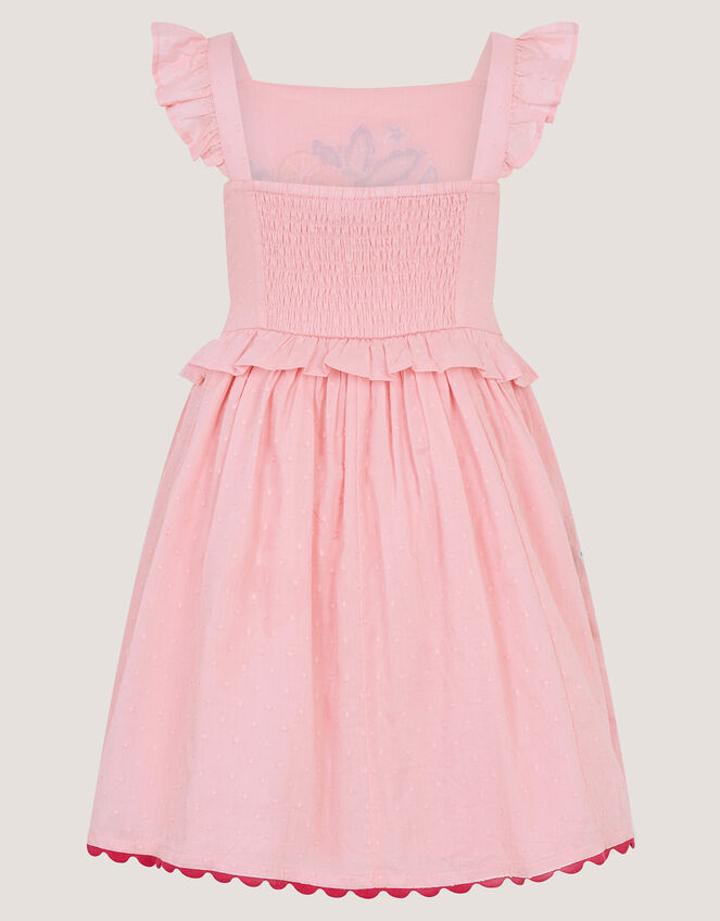 Embroidered Fruit Frill Scallop Edge Dress, Pink (PINK), large