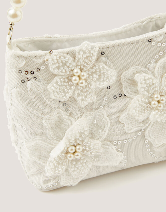 Flower Embellished Mesh Bag, , large