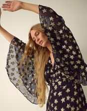 Monsoon x Queens of Archive Farrah Metallic Star Jacquard Maxi Dress​, Black (BLACK), large