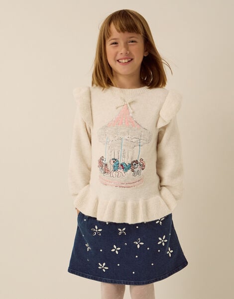 Monsoon x My Little Pony Sequin Carousel Ruffle Jumper, Ivory (IVORY), large