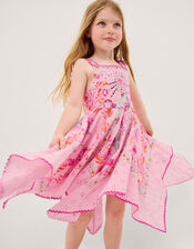 Unicorn Print Hanky Hem Dress, Pink (PINK), large