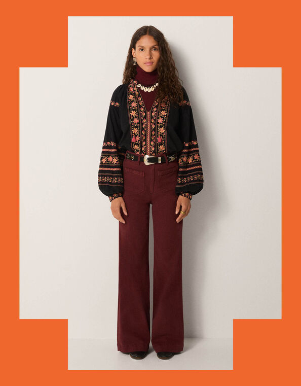 Maison Hotel Virginia Floral Embroidered Blouse, Black (BLACK), large