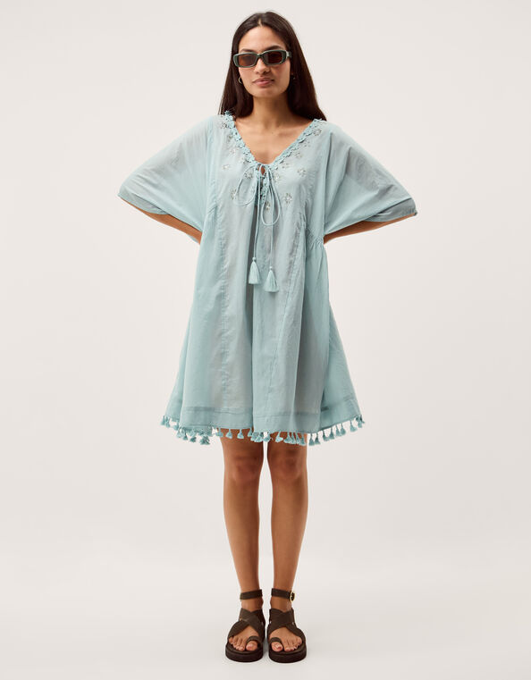 Astrid Tassel Embellished Mini Kaftan, Blue (AQUA), large