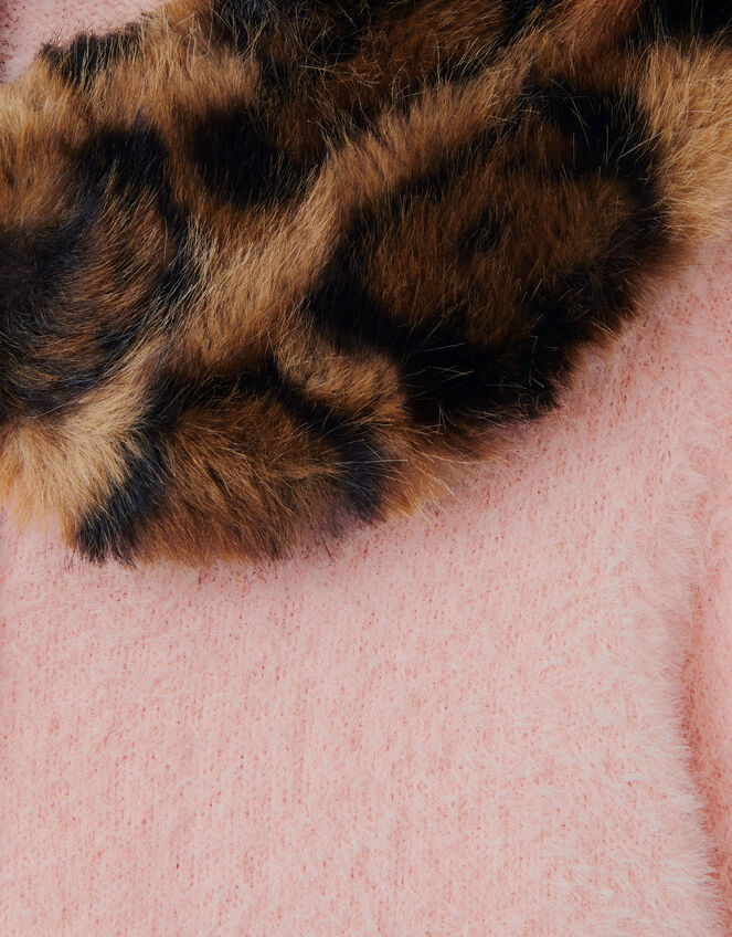 Monsoon x Queens of Archive Francoise Leopard Print Faux Fur Collar Cardigan​, Pink (PINK), large
