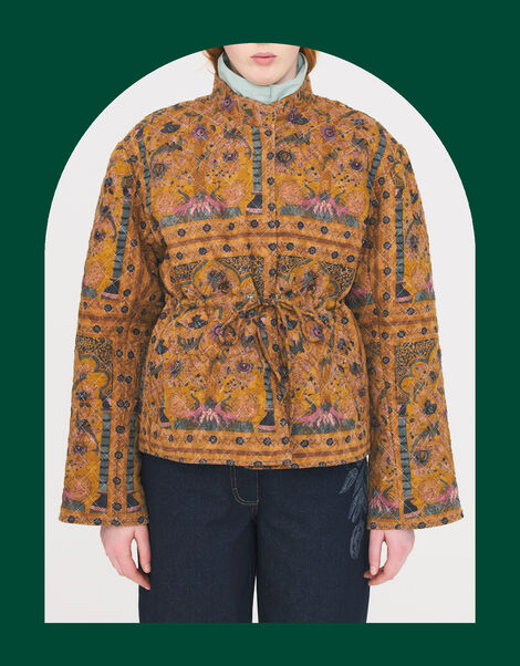 Antik Batik Pie Print Jacquard Quilted Jacket, Camel (CAMEL), large