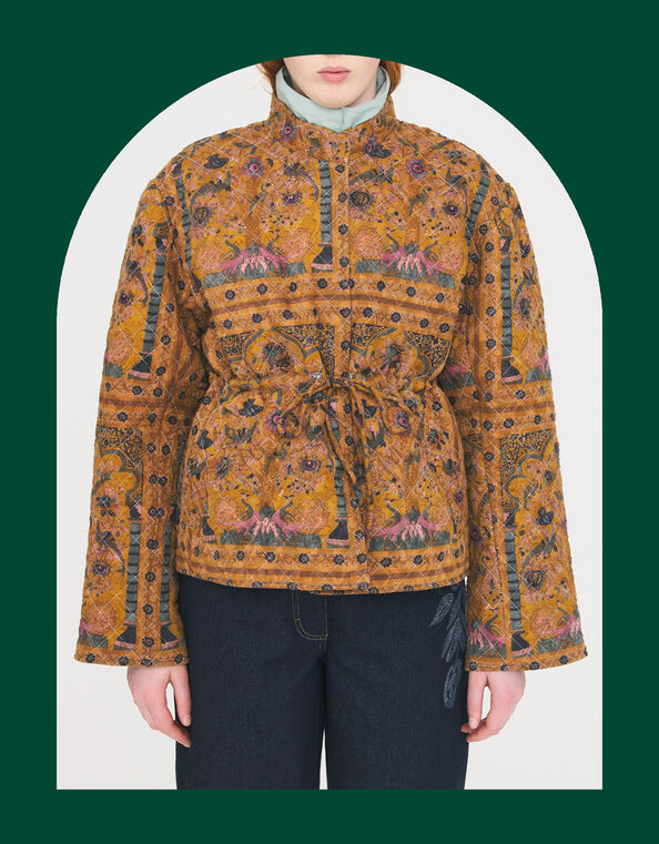 Antik Batik Pie Print Jacquard Quilted Jacket, Camel (CAMEL), large