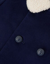 Faux Shearling Collar Pea Coat, Blue (NAVY), large