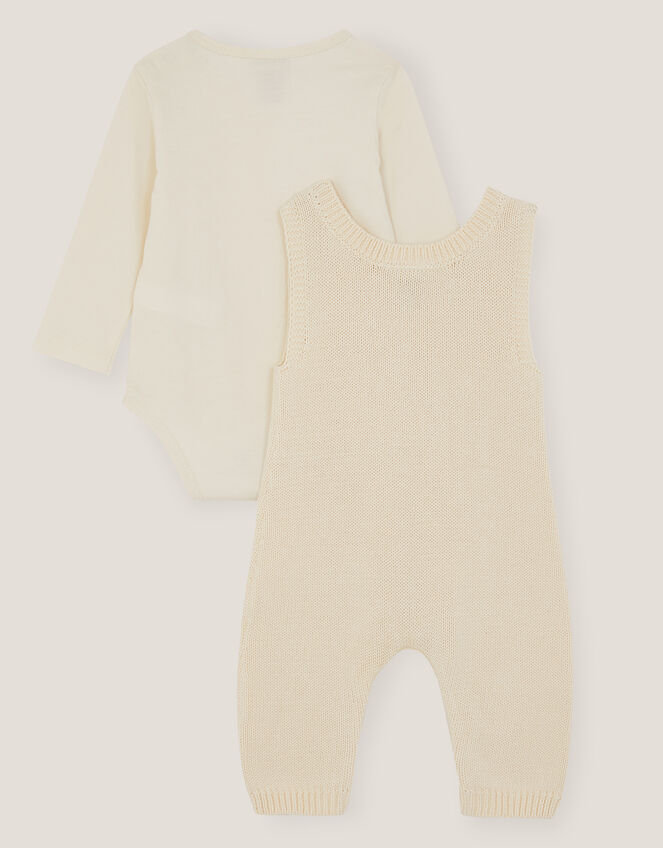 Newborn Polar Bear Knitted Dungarees Set, Ivory (IVORY), large