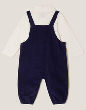 Newborn Bear Cord Dungarees & Shirt Set, Blue (NAVY), large