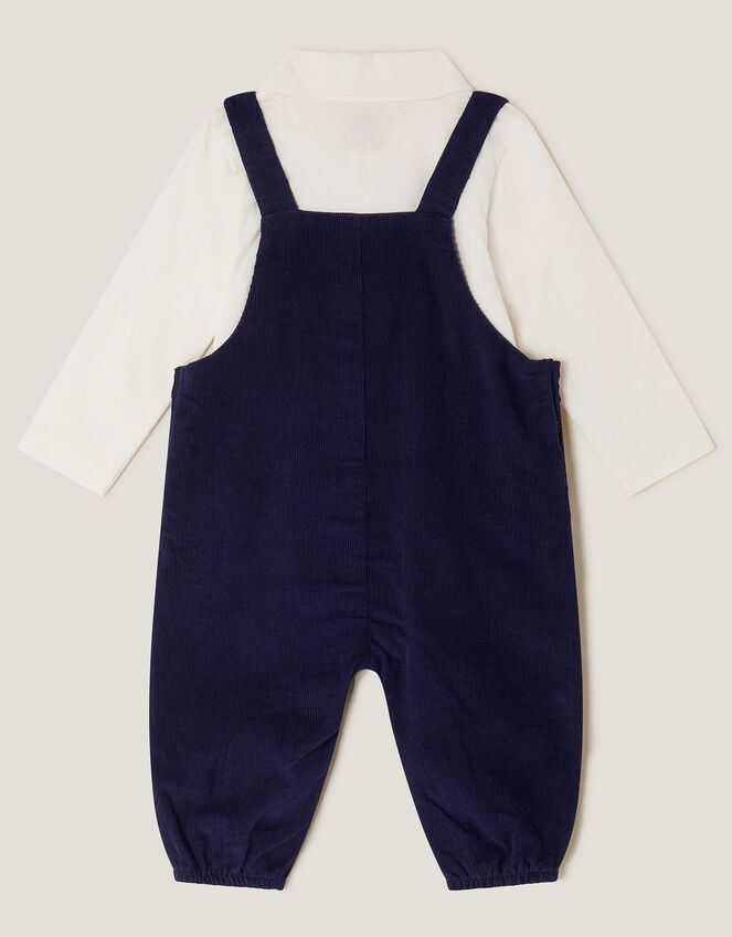 Newborn Bear Cord Dungarees & Shirt Set, Blue (NAVY), large