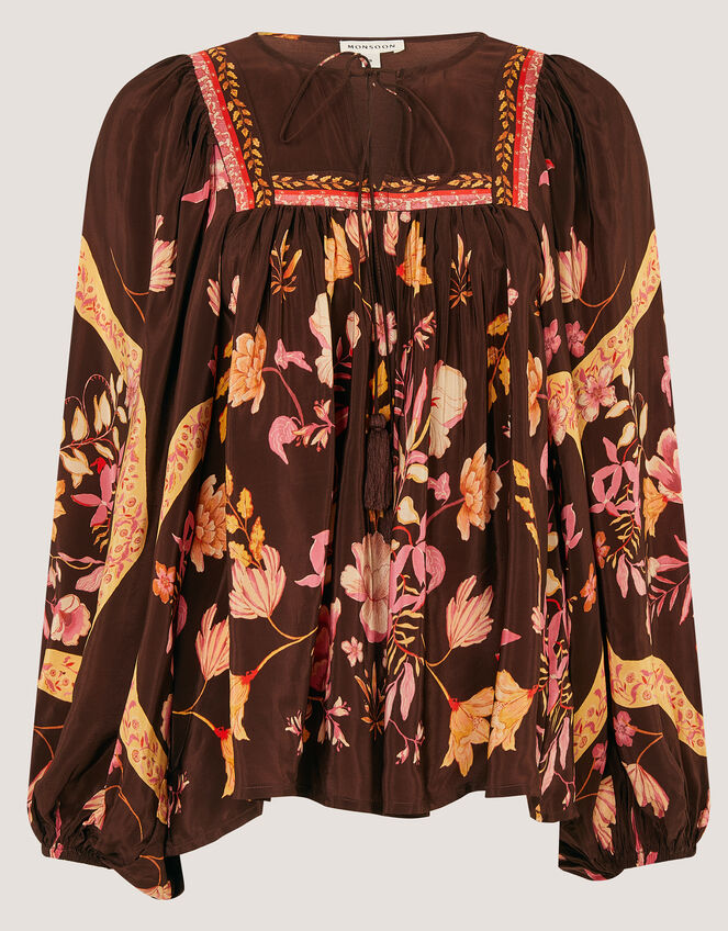 Samara Balloon Sleeve Floral Blouse, Brown (CHOCOLATE), large