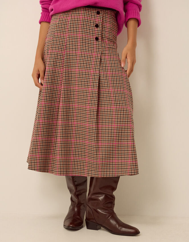 Shelly Check Midi Skirt, Natural (NATURAL), large