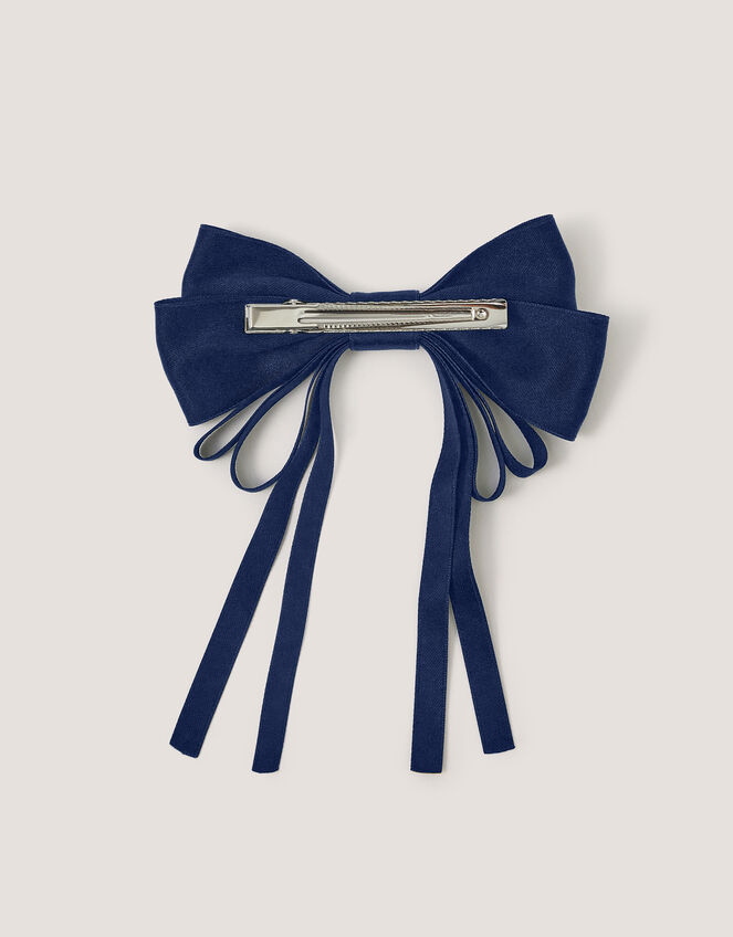 Ribbon Bow School Hair Clip, Blue (NAVY), large