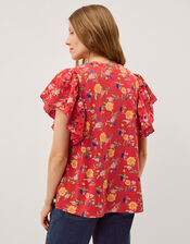 Libby Floral Print Jersey Top, Red (RED), large