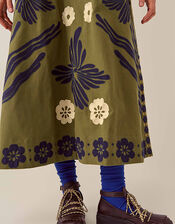 East Bella Embroidered Cotton Twill Dress, Green (KHAKI), large