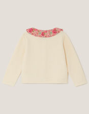 Newborn Floral Collar Cardigan, Ivory (IVORY), large