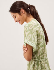 Lillie V-Neck Leaf Print Midi Dress, Green (GREEN), large