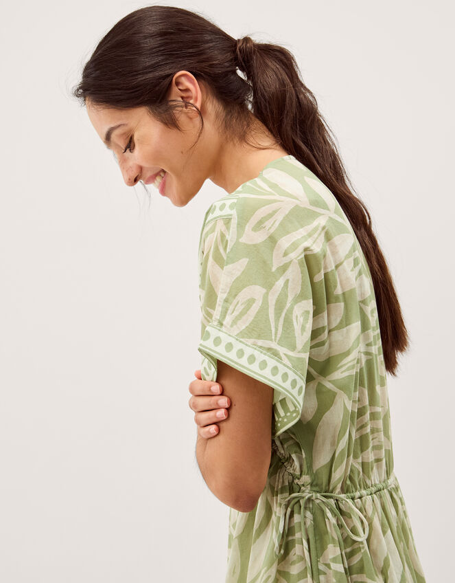 Lillie V-Neck Leaf Print Midi Dress, Green (GREEN), large