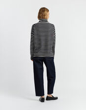 Chinti & Parker Heart Stripe Roll Neck Jumper, Blue (NAVY), large