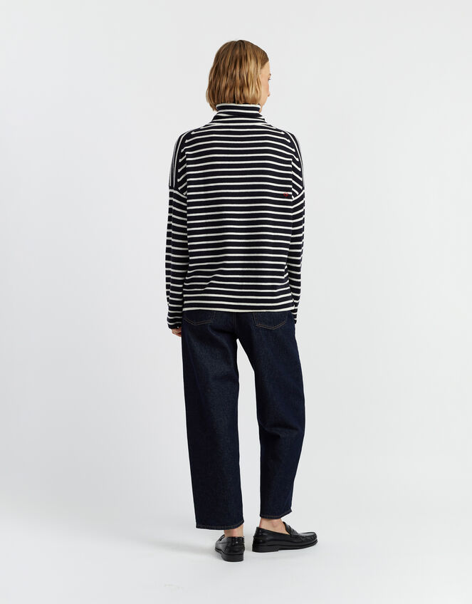 Chinti & Parker Heart Stripe Roll Neck Jumper, Blue (NAVY), large