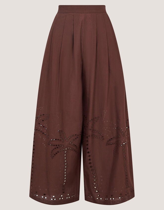 Eden Palm Cutwork Wide Leg Pants , Brown (BROWN), large