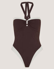 Saylor Halter Two Tone Swimsuit, Brown (BROWN), large