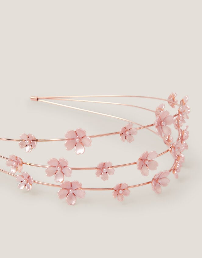 Flower Pearl Wire Headband, Pink (PINK), large
