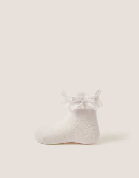 Baby Bow Frilly Socks, White (WHITE), large