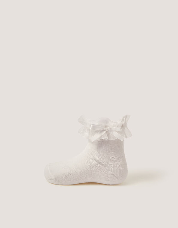 Baby Bow Frilly Socks, White (WHITE), large