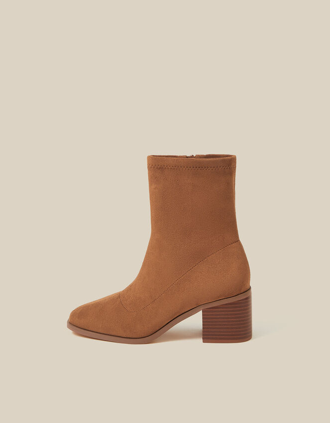 Suki Faux Suede Heeled Sock Boots, Tan (TAN), large