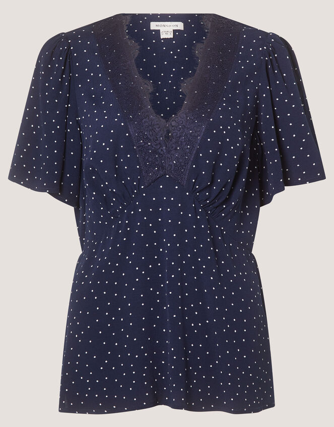 Cleo Lace Polka Dot Top, Blue (NAVY), large