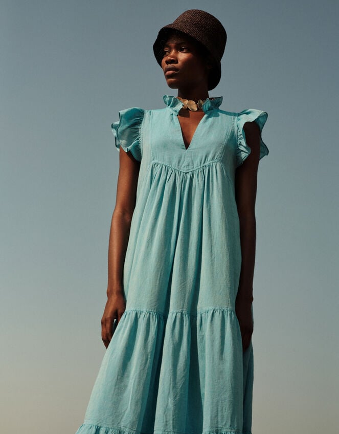 Devotion Twins Lunaire Frill Tiered Maxi Dress, Blue (TURQUOISE), large