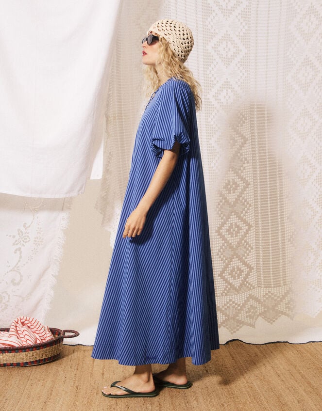 FRNCH Assunta Puff Sleeve Stripe Maxi Dress, Blue (BLUE), large