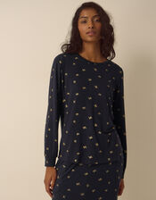 Betsy Foil Bow Jersey Long Pyjamas Set, Blue (NAVY), large