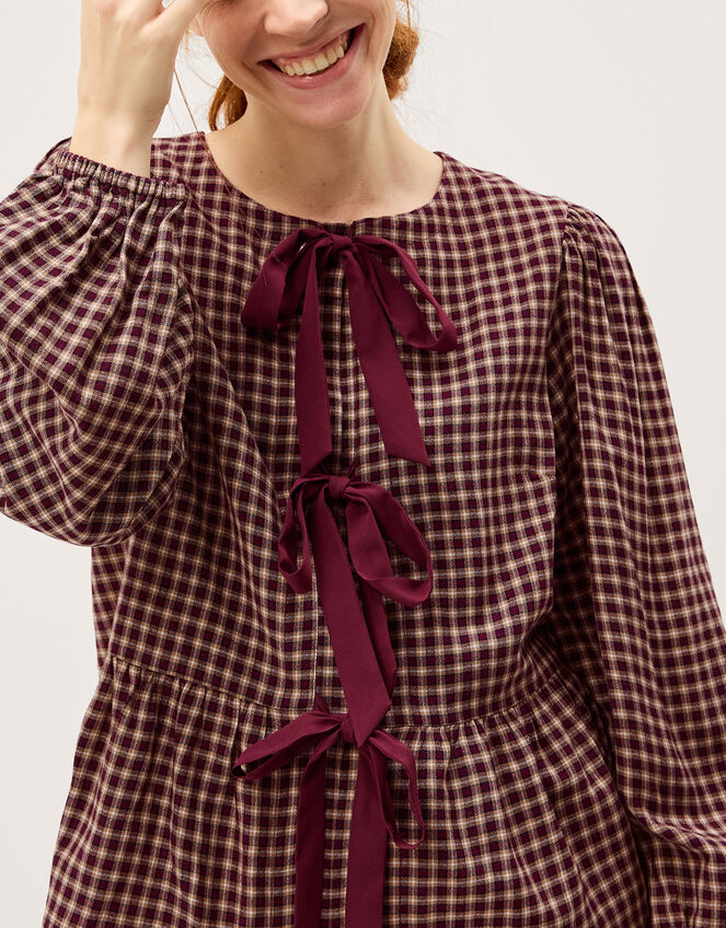 Agatha Check Tie Front Blouse, Red (CHERRY), large