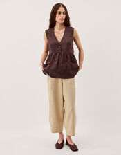 Posey Sleeveless Linen Top, DARK BROWN, large