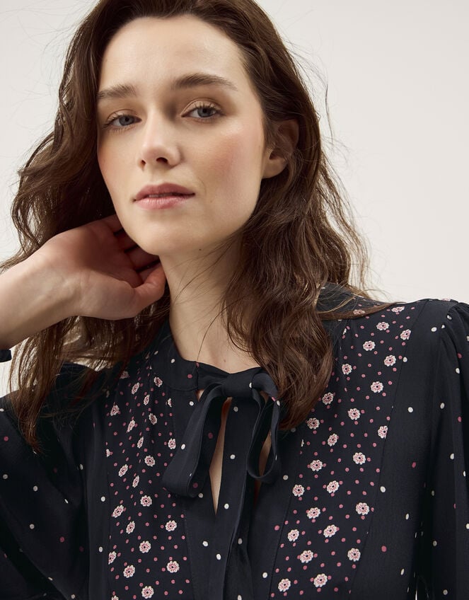 Reese Polka Dot Print Midi Dress, Blue (NAVY), large