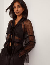 Lina Sheer Polka Dot Lace Blouse, Black (BLACK), large