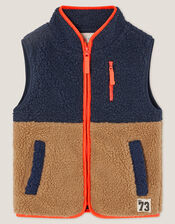 Colourblock Faux Shearling Gilet, Blue (NAVY), large