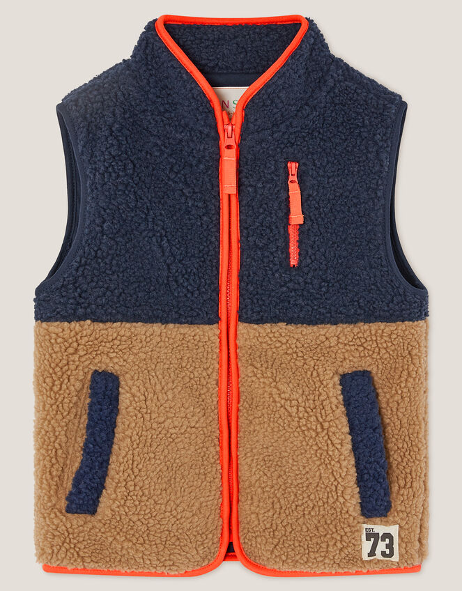 Colourblock Faux Shearling Gilet, Blue (NAVY), large