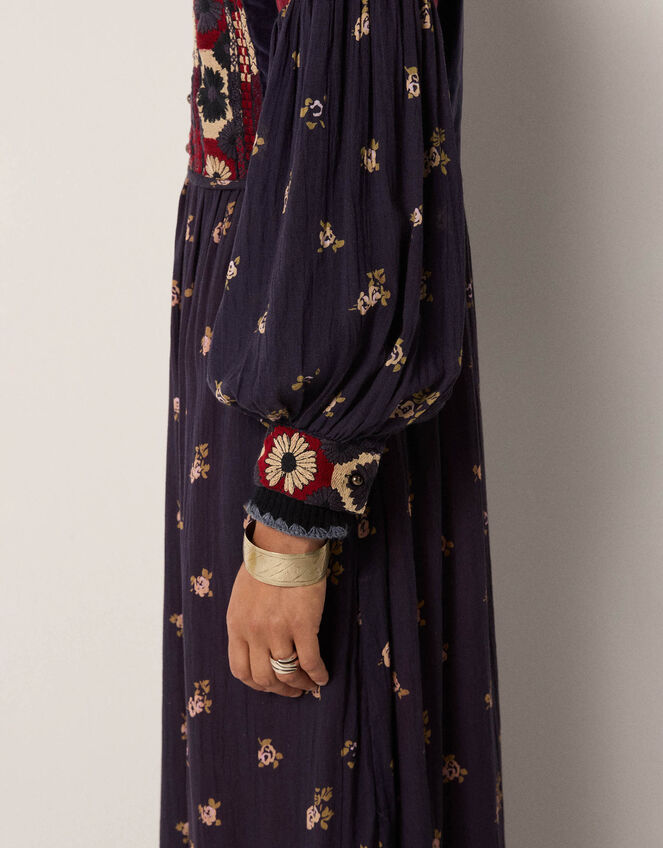 Maison Hotel Ginevra Embroidered Floral Print Midi Dress, Blue (BLUE), large