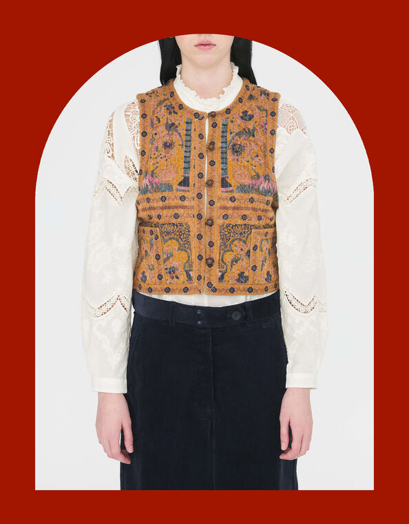 Antik Batik Pie Printed Jacquard Waistcoat, Camel (CAMEL), large